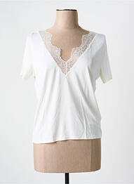 Tricou guler în v mâneci scurte bej MAJESTIC FILATURES femme