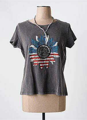 Tricou serigrafie mâneci scurte gri ONE TEE femeie