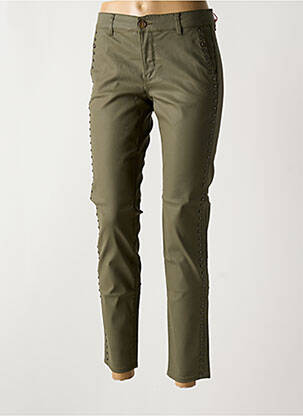 Pantalon chino închidere cu fermoar sub clapetă cu nasturi verde HAPPY femeie