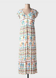 Rochie lungă imprimeu floral mâneci scurte portocaliu TINTA STYLE femme
