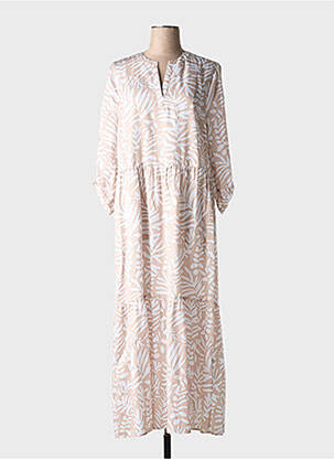 Rochie lungă imprimeu floral mâneci 3/4 bej JUST WHITE femeie