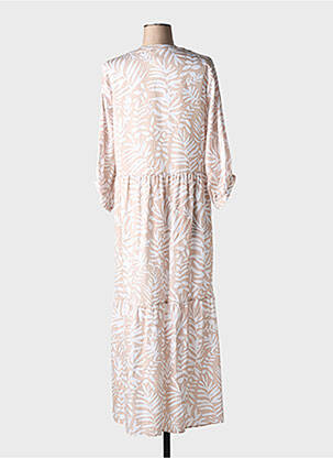 Rochie lungă imprimeu floral mâneci 3/4 bej JUST WHITE femeie