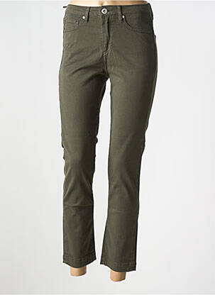 Pantalon 7/8 închidere cu fermoar sub clapetă cu nasturi verde DENIM STUDIO femeie