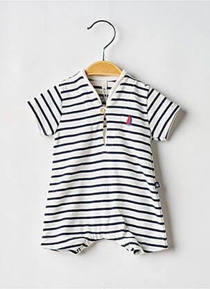 Salopetă scurtă imprimeu fantezie mâneci scurte alb PETIT BATEAU băiat