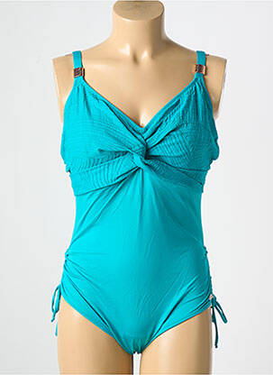 Costum de baie dintr-o singură piesă efect material satinat sutien cupe întregi cu decolteu înalt albastru FANTASIE femeie
