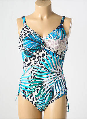 Costum de baie dintr-o singură piesă efect material satinat sutien cupe întregi cu decolteu înalt albastru FANTASIE femeie
