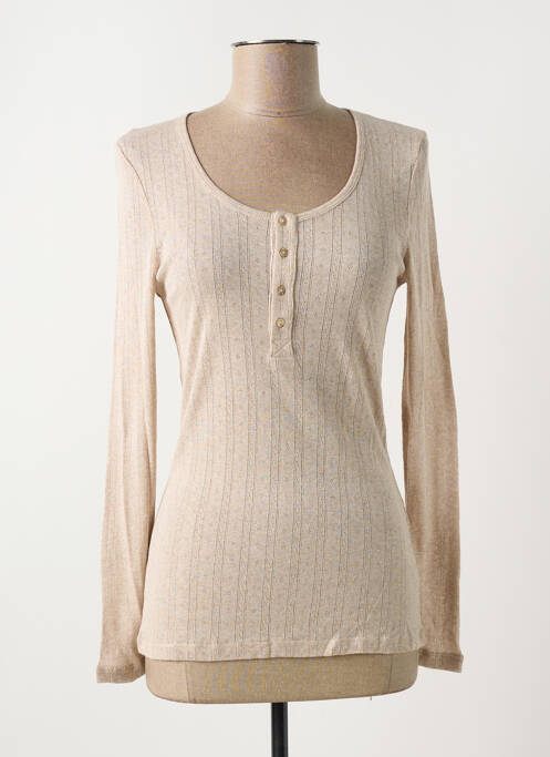 Tricou elasticitate mâneci lungi bej INDI & COLD femme