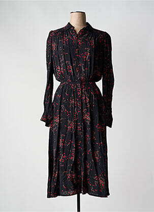 Rochie midi imprimeu floral mâneci lungi negru IDANO femeie