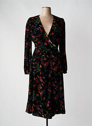 Rochie midi imprimeu floral mâneci lungi negru IDANO femeie