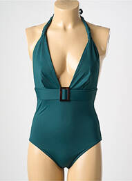 Costum de baie dintr-o singură piesă efect material satinat top triunghiuri verde GRAIN DE SABLE femme