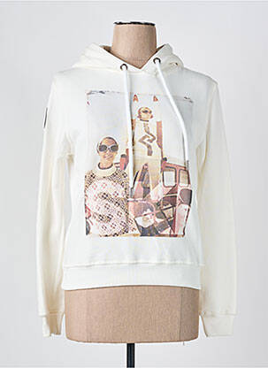 Hanorac cu glugă guler în v mâneci lungi alb 1921TSHIRT femeie