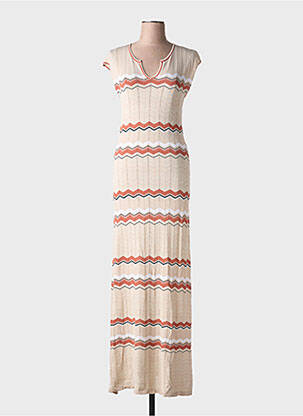 Rochie lungă mâneci scurte mâneci scurte bej CREAM femeie