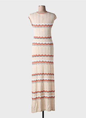 Rochie lungă mâneci scurte mâneci scurte bej CREAM femeie