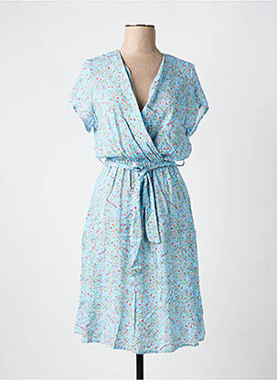 Rochie midi imprimeu floral mâneci scurte albastru COULEURS DU TEMPS femeie