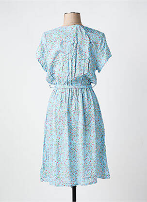 Rochie midi imprimeu floral mâneci scurte albastru COULEURS DU TEMPS femeie