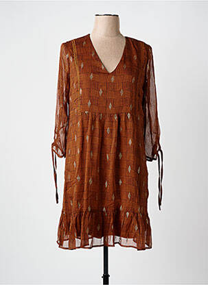 Rochie scurtă croială fluidă mâneci lungi portocalie GRACE & MILA femeie