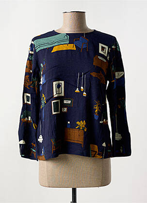 Top țesătură crep mâneci 3/4 albastru NICE THINGS femeie