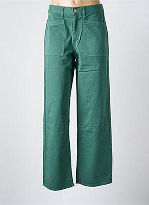 Pantalon drept închidere cu fermoar sub clapetă cu nasturi verde HAPPY femeie