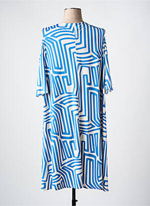 Rochie midi imprimeu fantezie mâneci scurte albastru 2W PARIS femeie