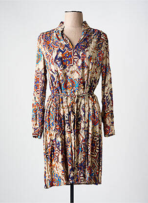 Rochie midi imprimeu fantezie mâneci lungi bej LA FEE MARABOUTEE femeie