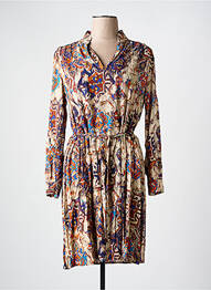 Rochie midi imprimeu fantezie mâneci lungi bej LA FEE MARABOUTEE femeie
