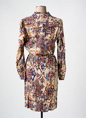 Rochie midi imprimeu fantezie mâneci lungi bej LA FEE MARABOUTEE femeie