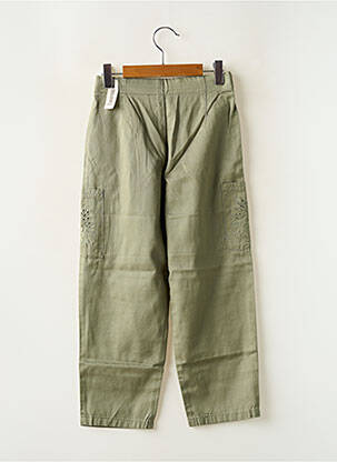 Pantalon drept buzunare talie elastică verde IKKS fată