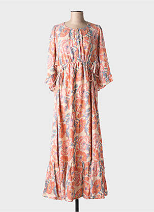 Rochie lungă imprimeu floral mâneci 3/4 portocalie SWILDENS femeie