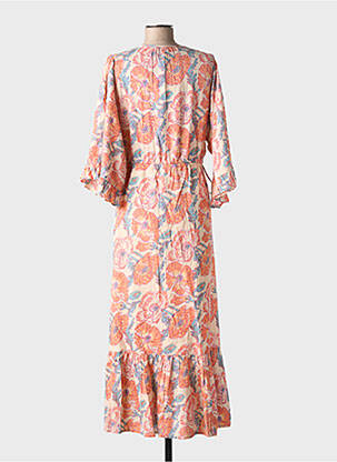 Rochie lungă imprimeu floral mâneci 3/4 portocalie SWILDENS femeie