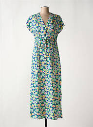 Rochie lungă imprimeu floral mâneci scurte verde C'EST BEAU LA VIE femme
