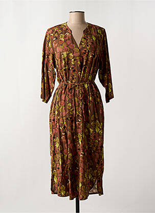 Rochie midi mâneci 3/4 mâneci 3/4 maro CISO femeie