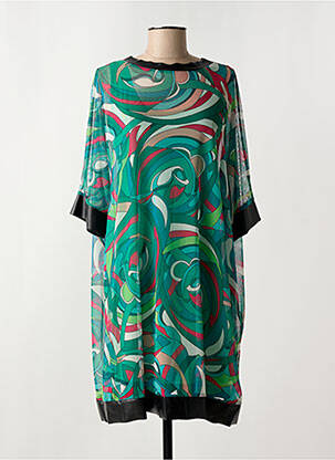Rochie midi imprimeu fantezie mâneci scurte verde COULEURS DU TEMPS femeie