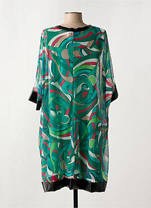 Rochie midi imprimeu fantezie mâneci scurte verde COULEURS DU TEMPS femeie