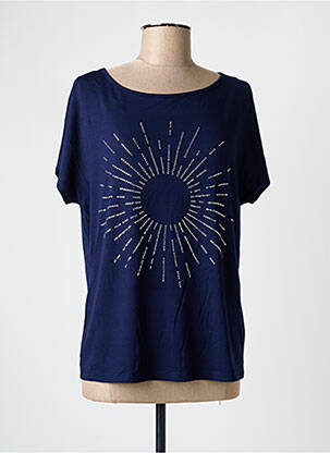 Tricou serigrafie cu strasuri mâneci scurte albastru MARBLE femeie