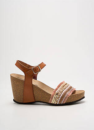 Sandale/pantofi decupați material neted toc de 7 la 9 cm maro REQINS femeie