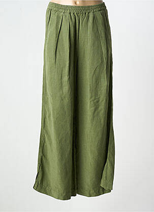 Pantalon larg țesătură crep talie înaltă verde KANOPE femeie