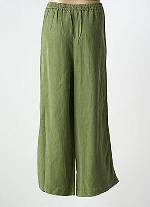 Pantalon larg țesătură crep talie înaltă verde KANOPE femeie