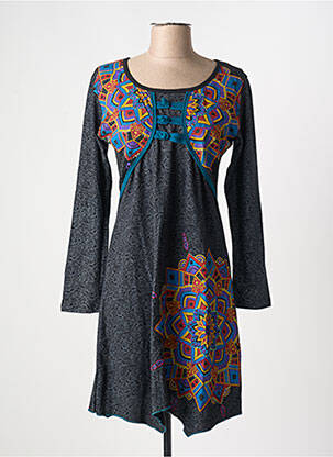 Rochie midi imprimeu fantezie mâneci lungi negru COTON DU MONDE femeie