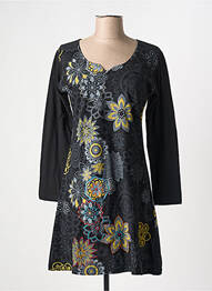Rochie scurtă imprimeu floral mâneci lungi negru COTON DU MONDE femeie