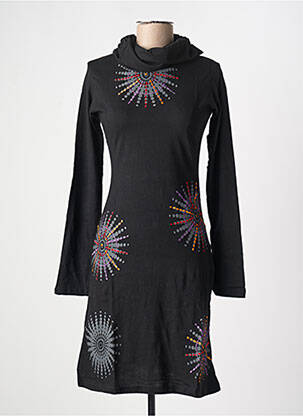 Rochie midi mâneci lungi mâneci lungi negru COTON DU MONDE femeie