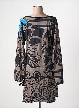Rochie midi imprimeu fantezie mâneci lungi maro COTON DU MONDE femeie
