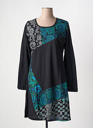 Rochie midi imprimeu fantezie mâneci lungi negru COTON DU MONDE femeie