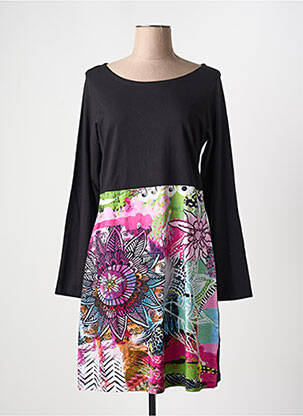 Rochie midi imprimeu floral mâneci lungi negru COTON DU MONDE femeie