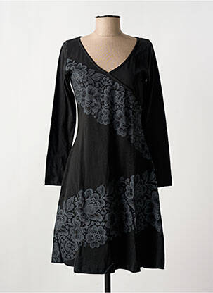Rochie midi imprimeu fantezie mâneci lungi negru COTON DU MONDE femeie