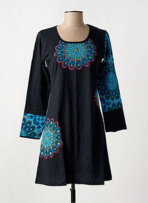 Rochie scurtă mâneci lungi mâneci lungi negru COTON DU MONDE femeie