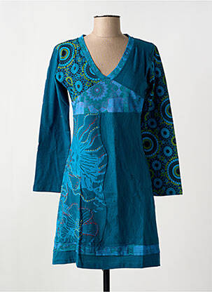 Rochie scurtă mâneci lungi mâneci lungi albastru COTON DU MONDE femeie
