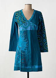 Rochie scurtă mâneci lungi mâneci lungi albastru COTON DU MONDE femeie