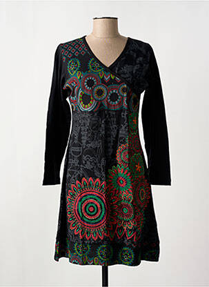 Rochie midi imprimeu fantezie mâneci lungi negru COTON DU MONDE femeie