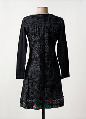 Rochie midi imprimeu fantezie mâneci lungi negru COTON DU MONDE femeie