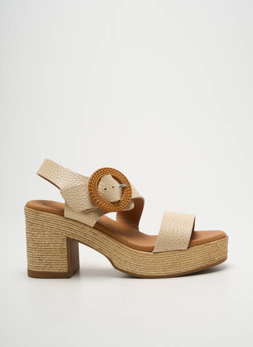 Sandale/pantofi decupați semi compensat toc de 7 la 9 cm bej EVA FRUTOS femme